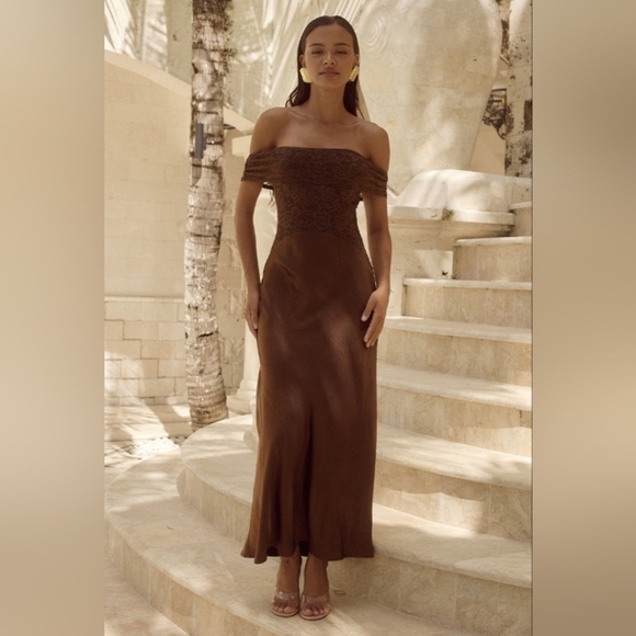 Runaway Amorea Laced Midi Dress Espresso Sz Xs - Picture 3 of 12